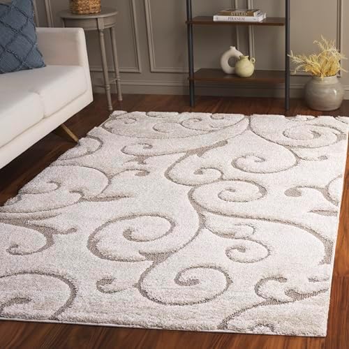 SAFAVIEH Florida Shag Rug 5'3"x7'6", Soft Plush Cream & Beige SG455-1113