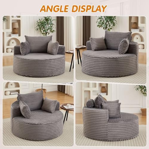 50"W Oversized Round Chaise Lounge Chair Indoor, Upholstered Corduroy De...