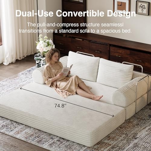 Novilla 75" Convertible Futon Sofa Bed, Boneless Couch with Smarts Coil®...