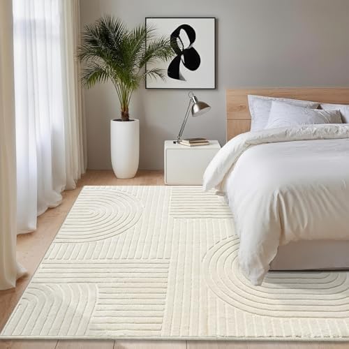 Beige Boho 8x10 Solid Color Area Rugs, Washable Living Room Rug