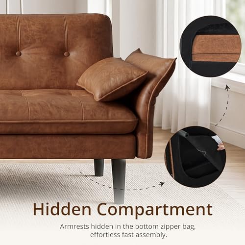 Faux Leather Futon Sofa Bed, Convertible Sleeper Sofa Couch