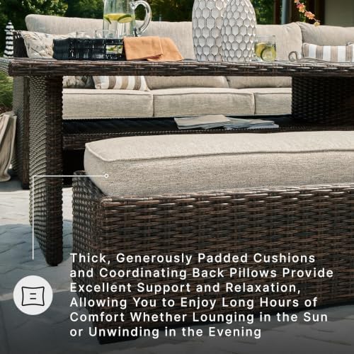 Signature Design by Ashley 3-Piece Patio Sectional with Bench, Brown