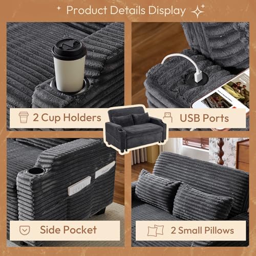 VINGLI Loveseat Sleeper Sofa Couch with Pull Out Chair Bed for Living Room
