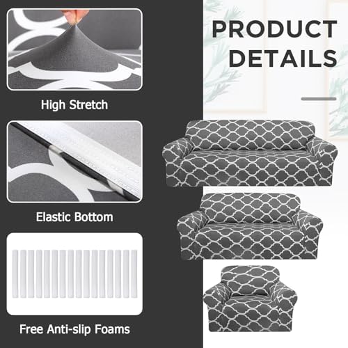 Peryiter 3 Pcs Dark Gray Couch and Loveseat Sofa Covers,3 Size | Slipcovers f...