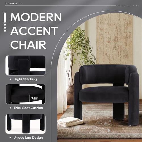 COLAMY Modern Velvet Accent Chairs Set of 2, Upholstered Barrel Chairs, Comfy...