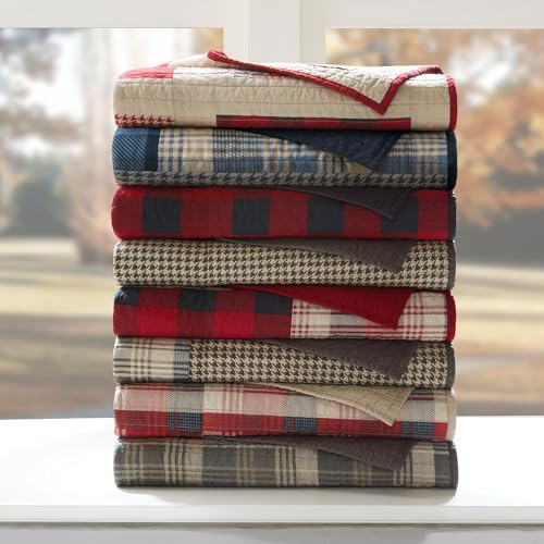 Woolrich Luxury Quilted Throw - Cabin Lifestyle, Patchwork with Moose Design ...