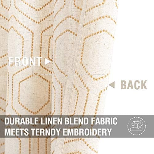 jinchan Yellow Boho Window Curtains 84 Inch Length 2 Panels Set Linen Texture...