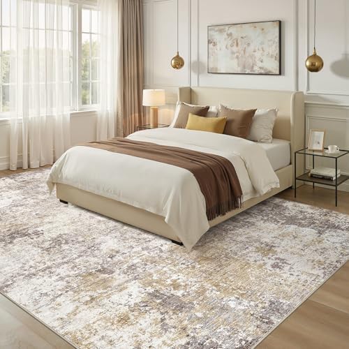 Nakagishi 10X12 Abstract Washable Area Rugs for Living Room-Golden Brown