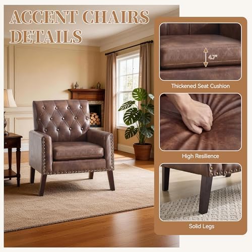Faux Leather Modern Accent Chair, Upholstered Armchair with Button Tufted Bac...