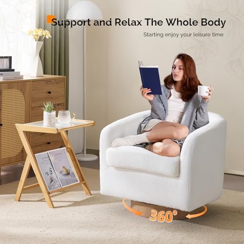 VINGLI 360°Swivel Accent Chair with Engineered Wood Base and Removable Cushio...