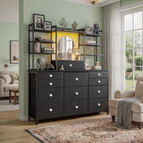 Romorgniz Black Dresser for Bedroom with RGB LED Lights, Vanity Organizer