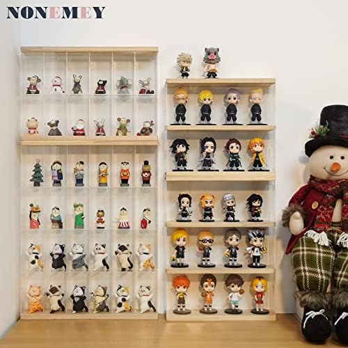 NONEMEY Clear Acrylic Display Case Stand with Wood Base 3 Tier Storage Box Wa...