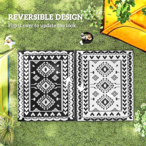 Outsunny Outdoor Rug for Patio Waterproof 8' x 10' Black & White ...