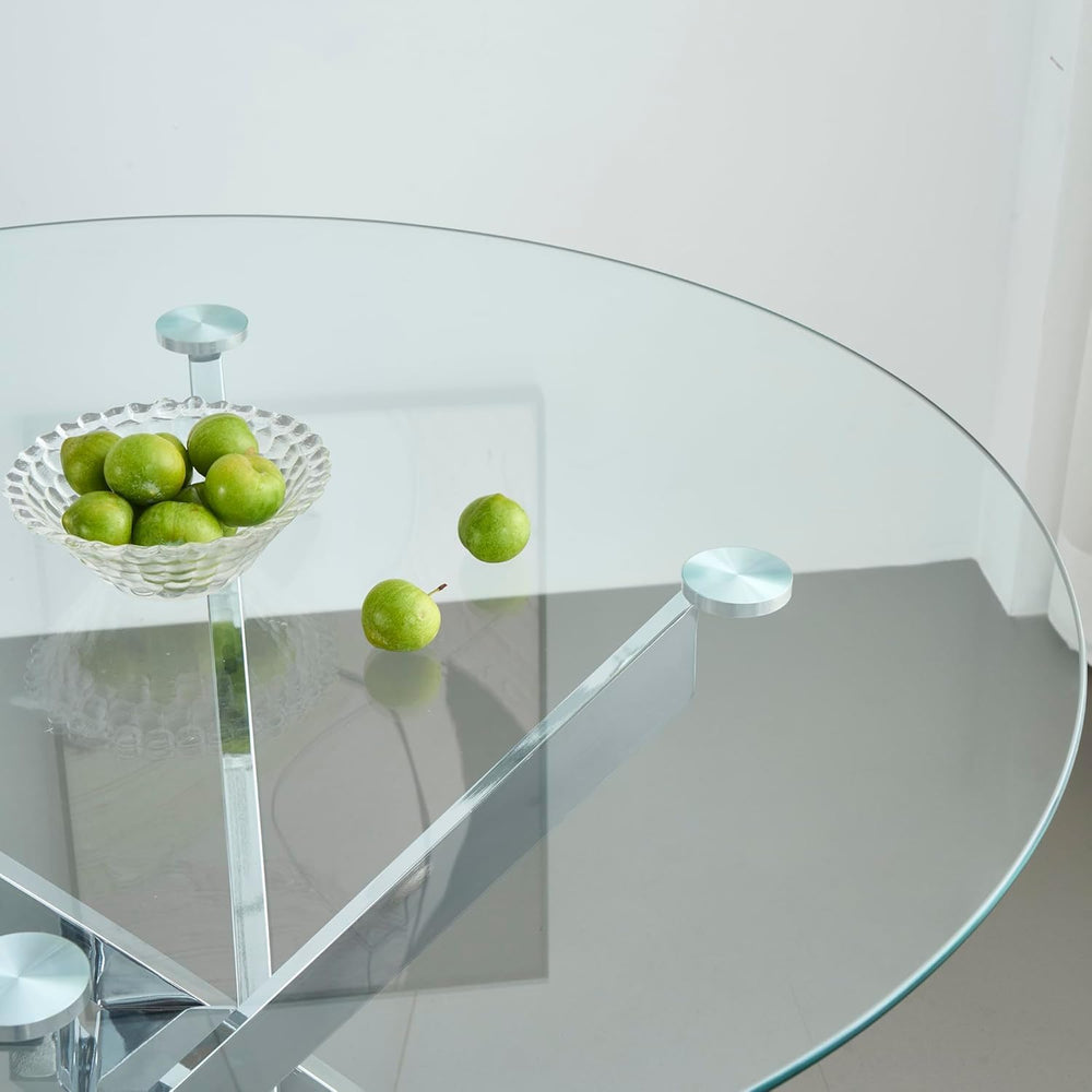 Modern Dining Table for 4-6 People, 47" Round Dining Table with Silver C...