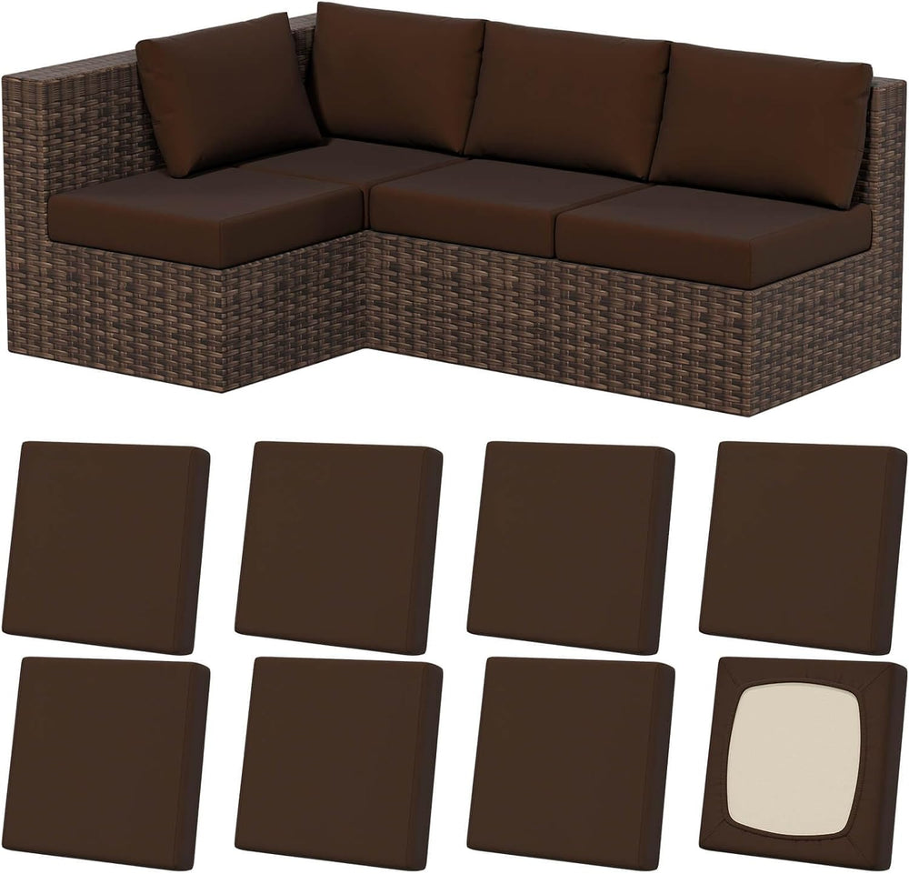 8Pcs Stretch Patio Cushion Covers, Outdoor Couch & Sofa Replacement Slipc...
