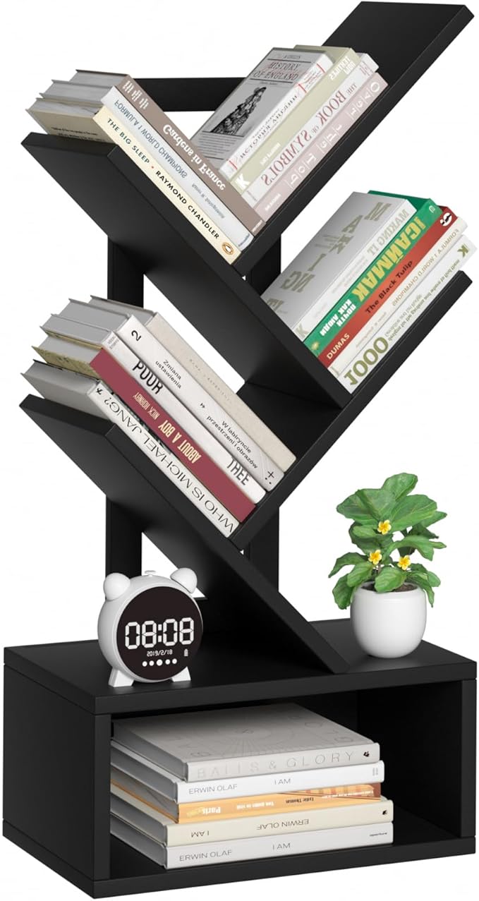 Small Tree Book Shelf,5 Tier Black Tree Bookshelf,Black Desktop Bookcase,Mode...