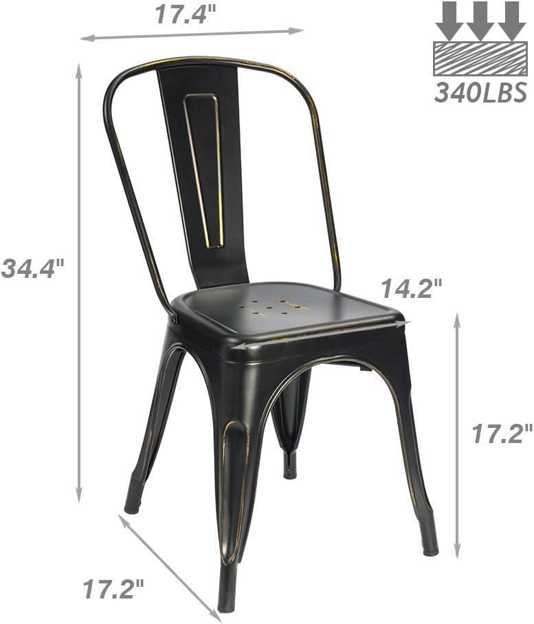 Devoko Metal Indoor-Outdoor Chairs Distressed Style Kitchen Dining Chairs Sta...