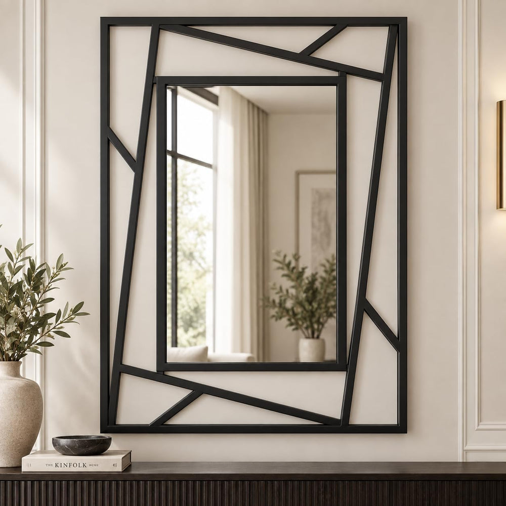 Rectangular Wall Mirror, 28''X20'' Matte Black Metal Framed F...
