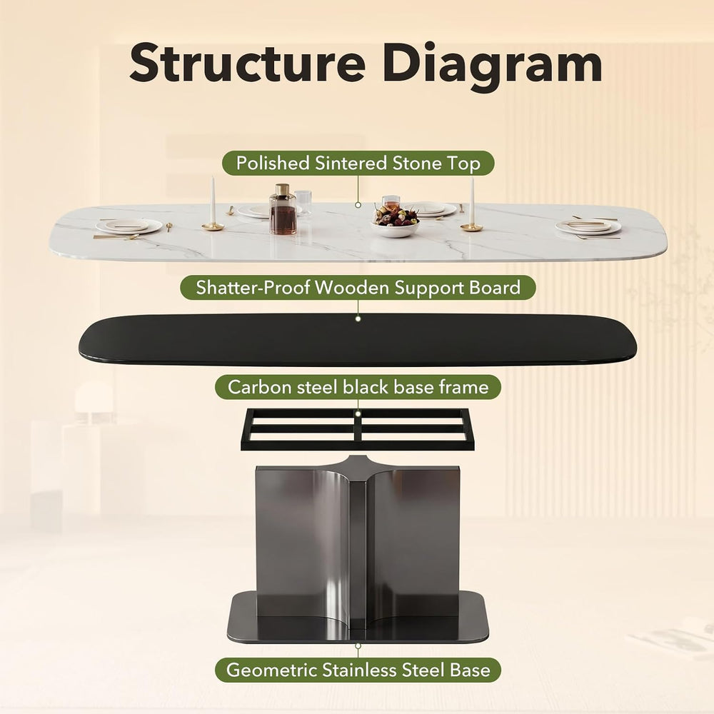 7 Piece Modern Dining Table Set, 71" Sintered Stone Kitchen Table