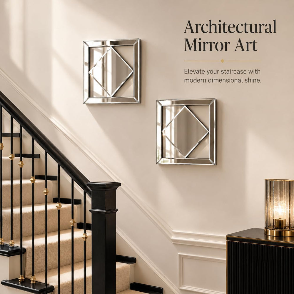 Square Decorative Wall Mirror 12 x 12 Inch, Silver Frameless Mirror Wall Deco...