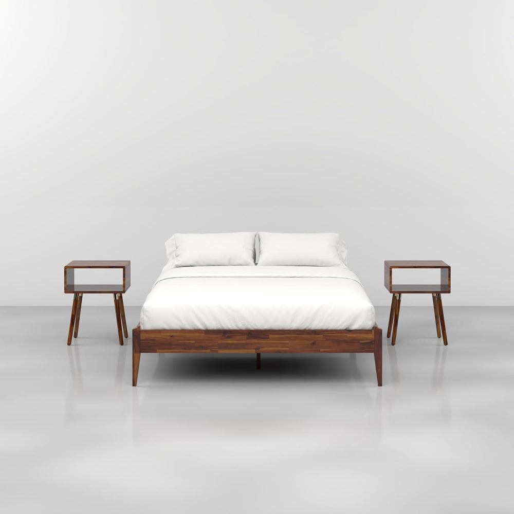 Bme Dinkee 15-Inch Solid Wood Queen Platform Bed Frame - Japanese Joinery, Mi...