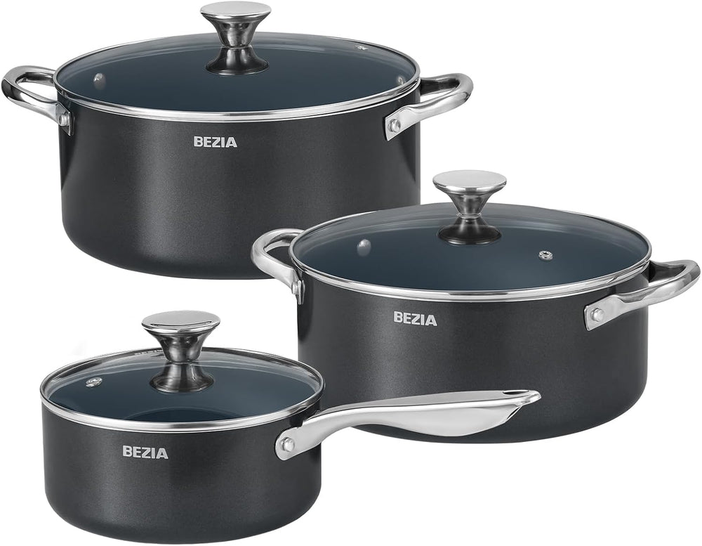 Induction Cookware Set 6-Piece, Stackable Kitchen Cooking Pots Set, 6qt 4.8qt...