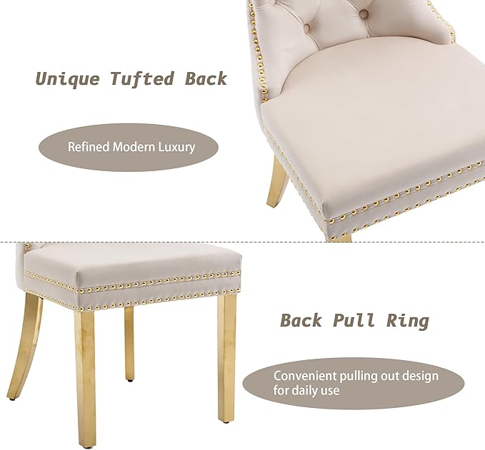 KCC Velvet Dining Chairs Set of 4, Upholstered High-end Tufted Dining Chair w...