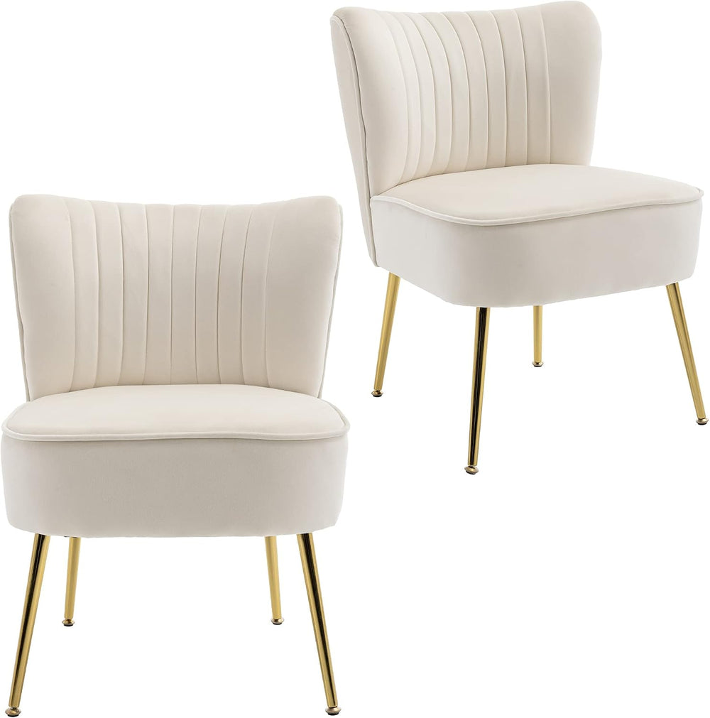 KCC Modern Velvet Accent Chair Set of 2,Side Chair for Bedroom,Beige