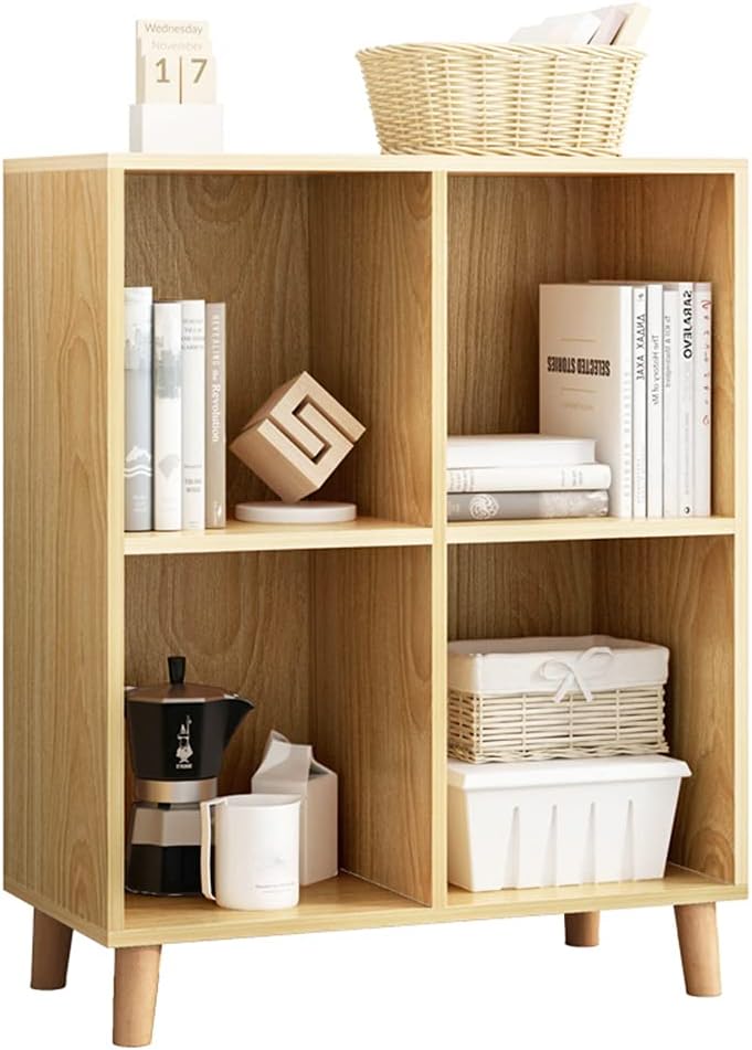 IOTXY Freestanding Open Cubes Bookcase - 2-Tier Floor Standing Wooden Storage...