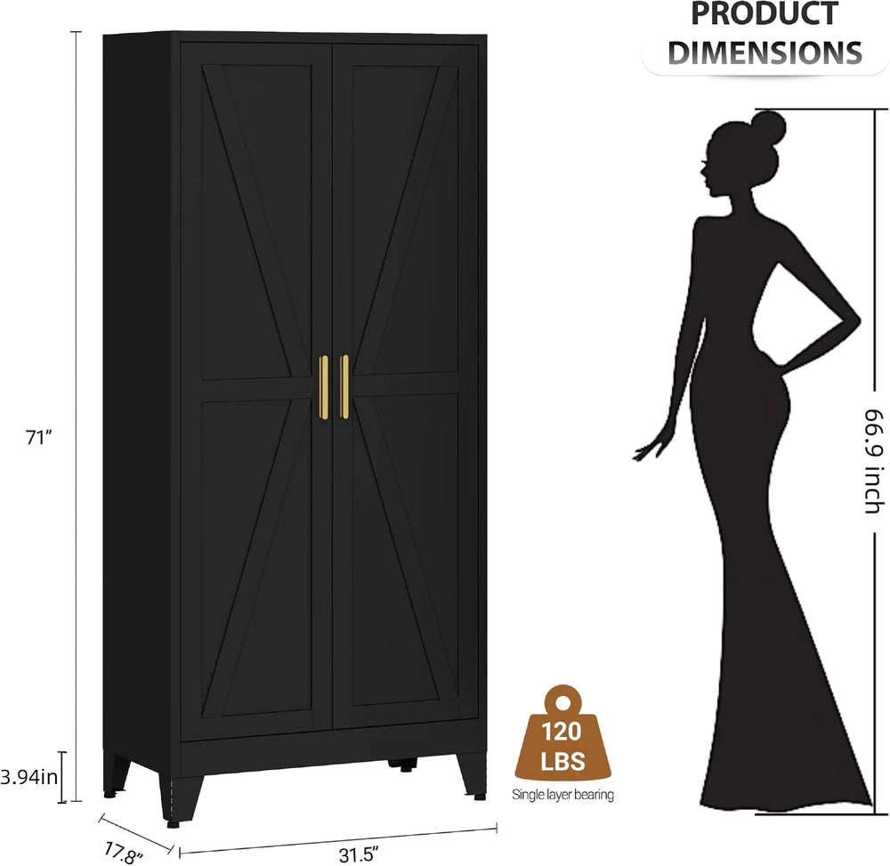 71" Metal Wardrobe Closet Clothing Storage Cabinet with Hanging Rod