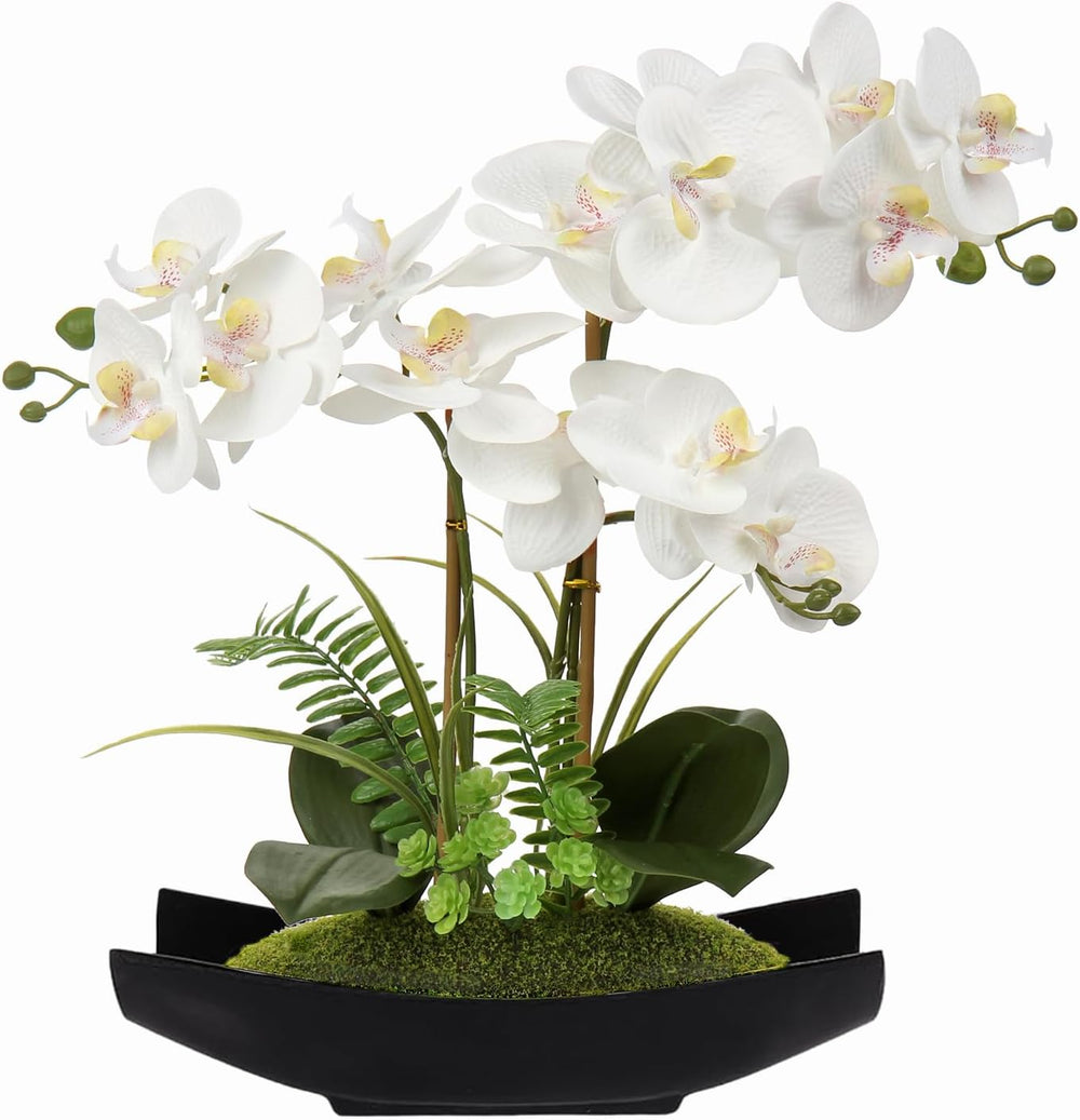 Briful Orchid Artificial Flowers 15in White Fake Orchid Silk Flowers with Bla...