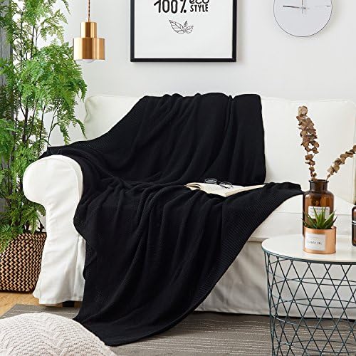 Longhui bedding Black Cotton Cable Knit Throw Blanket for Couch Sofa Chair Be...