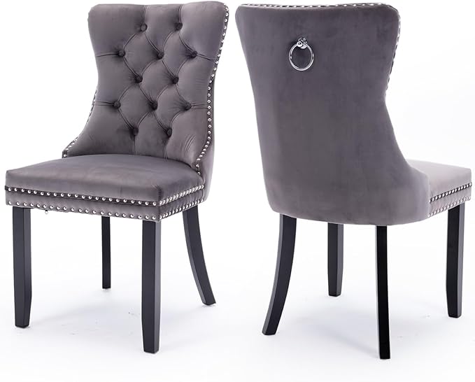 Velvet Upholstered Dining Chairs Set of 2, Modern Style Kitchen Side Chairs w...
