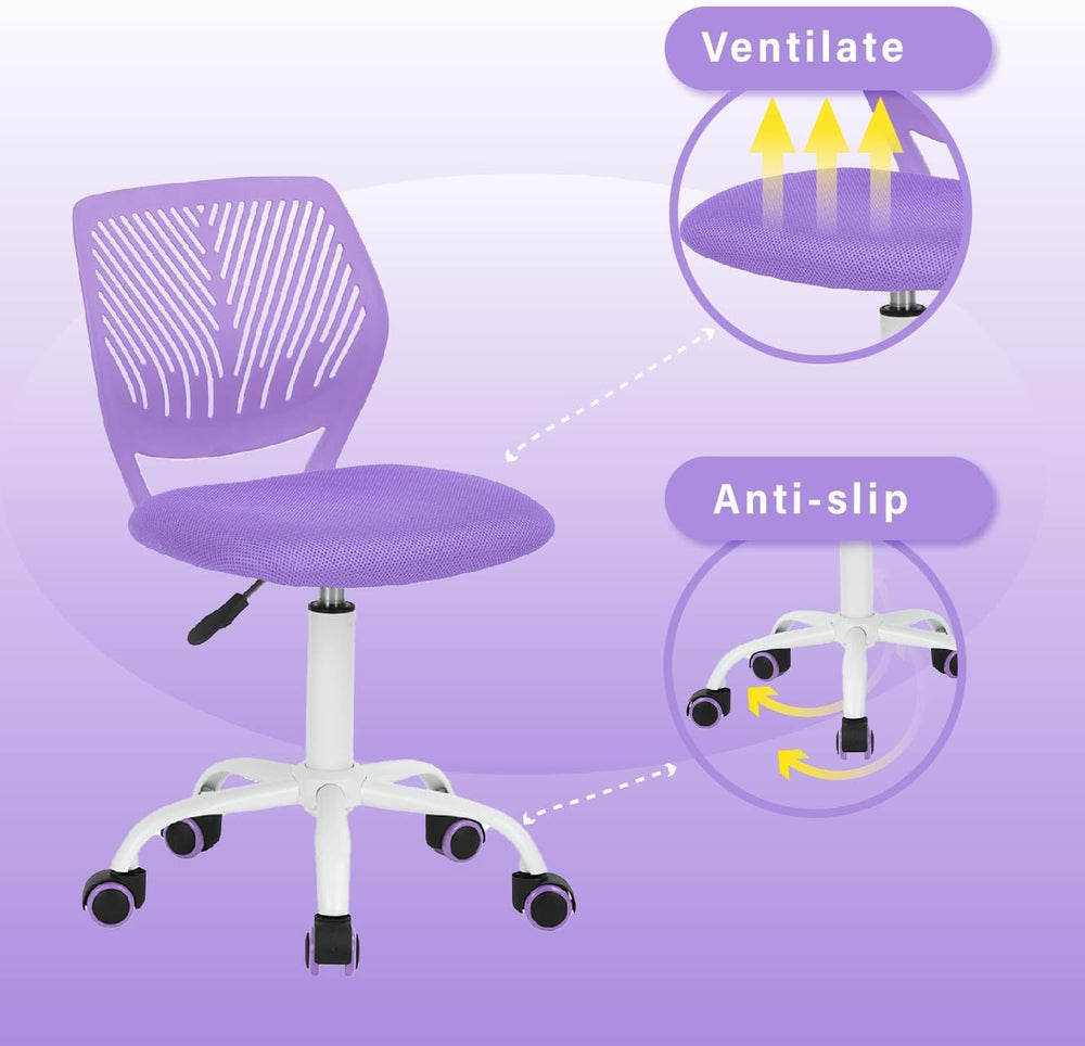 FurnitureR Teens Girls Task Chair 360 Swivel, Low Mid PP Mesh Back Fabric Sea...