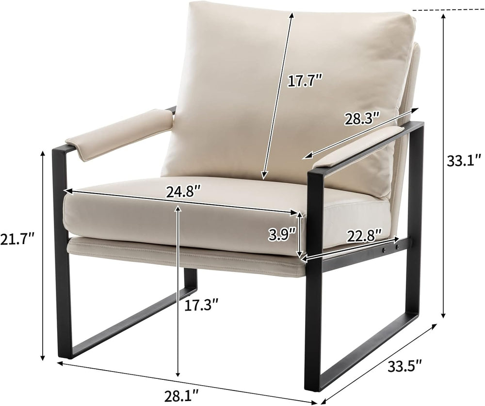 UNICOO Modern Faux Leather Accent Chair, Upholstered Armchair with Metal Fram...