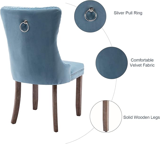 Velvet Dining Chairs Set of 2, Tufted Upholstered Dining Room Chairs with Bac...