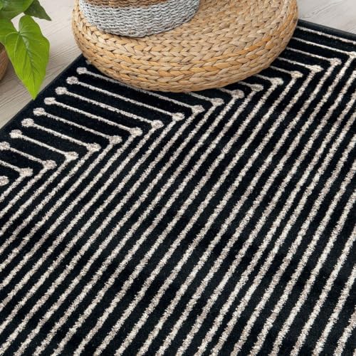 Rugshop Contemporary Bohemian Stripe Area Rug 7'10" x 10' Black
