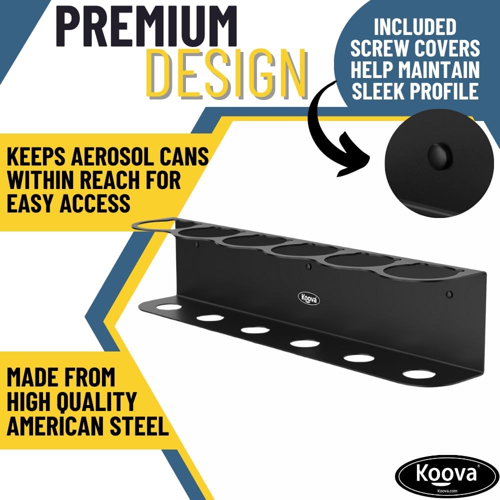 Koova 6 Aerosol Spray Can Holder | Easy Install Wall Mount | Heavy-Duty Powde...
