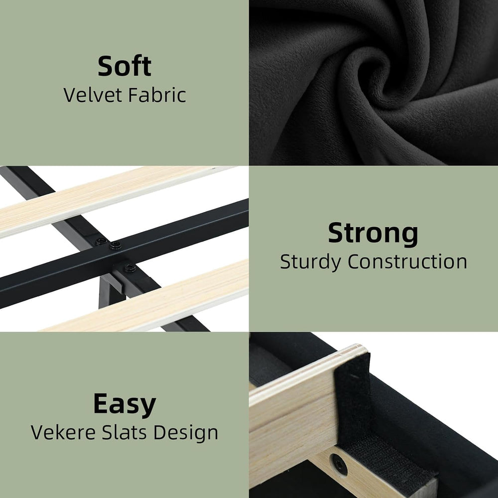 REVOMINCA Full Size Bed Frame with Velvet Upholstered Headboard,Black