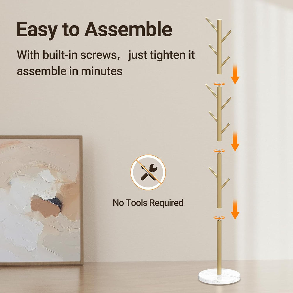 ELYKEN Coat Rack Freestanding with Natural Marble Base, Metal Coat Rack Stand...