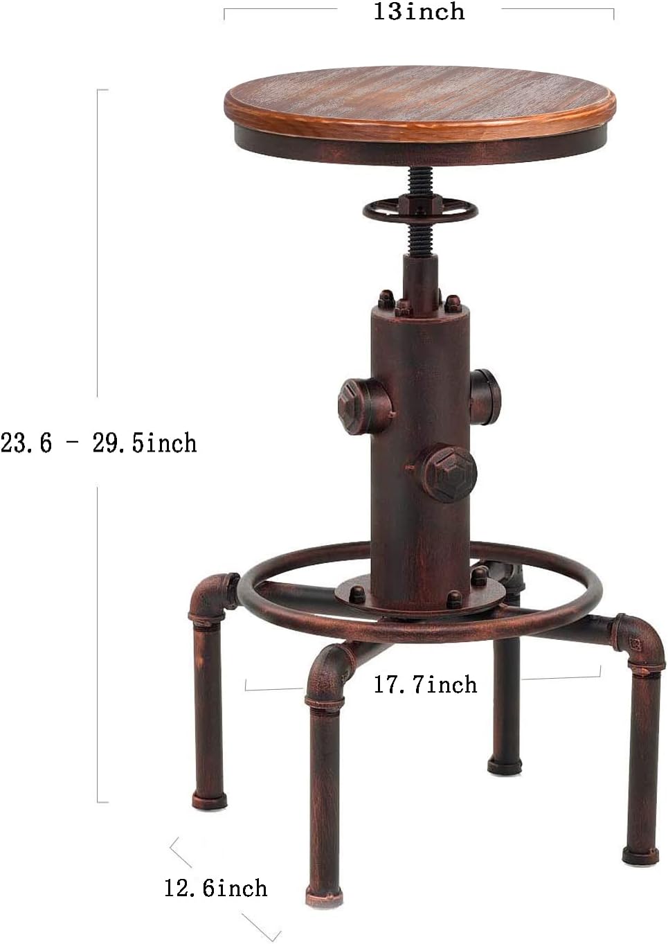 Topower Antique Vintage Industrial Barstool Solid Wood Water Pipe Fire Hydran...