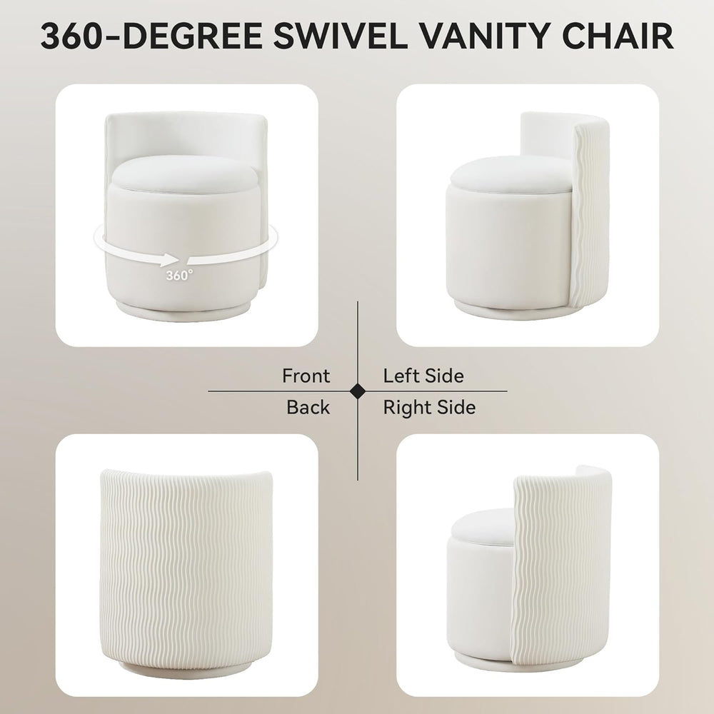 WUTUTUEE Velvet Vanity Chair with Storage, 360° Swivel Makeup Chair with Wave...