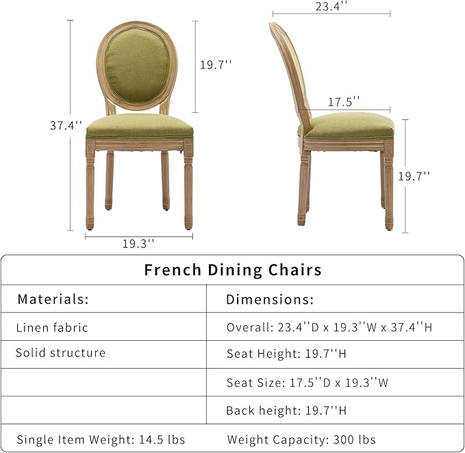 French Country Dining Chairs Set of 8, Olive Green Kitchen & Dining Room ...