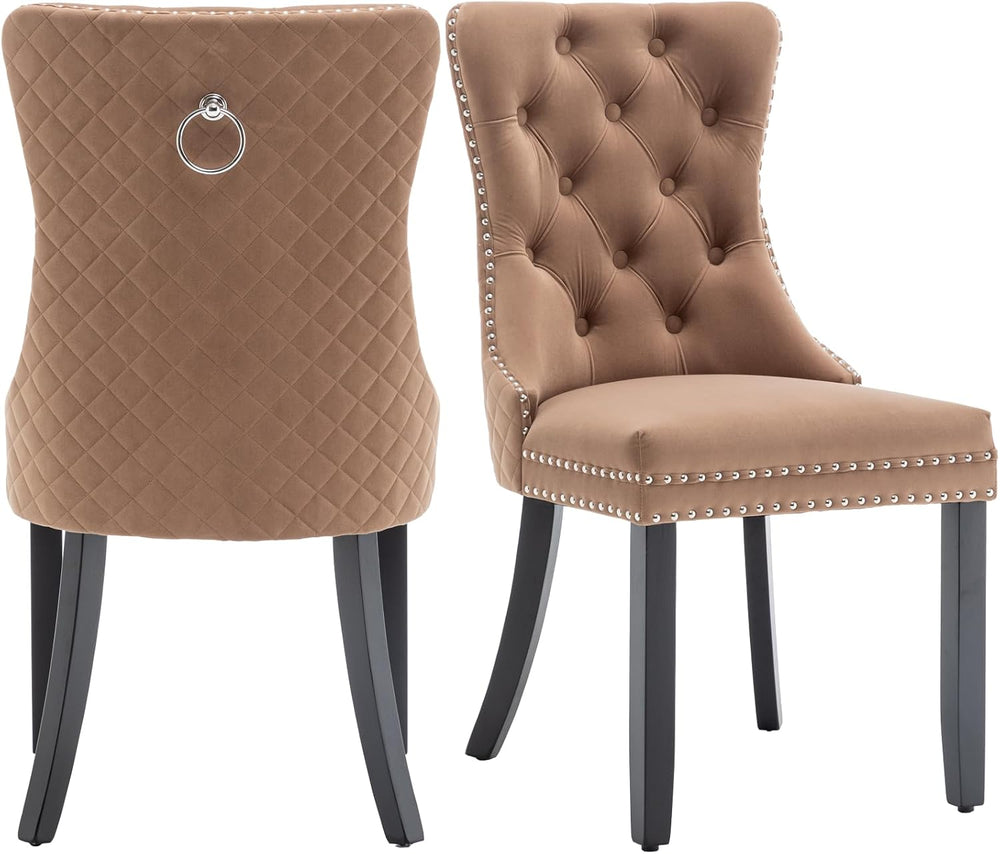 Velvet Dining Chairs Set of 2, Upholstered Dining Room Chairs with Nailhead T...
