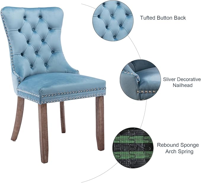 Velvet Dining Chairs Set of 2, Tufted Upholstered Dining Room Chairs with Bac...