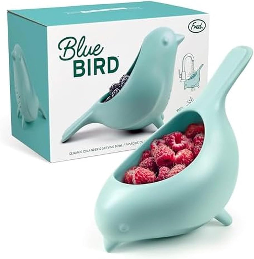Genuine Fred BLUE BIRD Ceramic Colander, Unique Design, Berry Colander