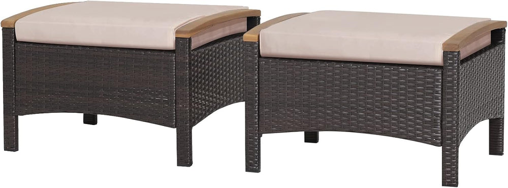 RELAX4LIFE Outdoor Wicker Ottomans for Patio - 2 Pieces PE Rattan Ottoman, Fo...