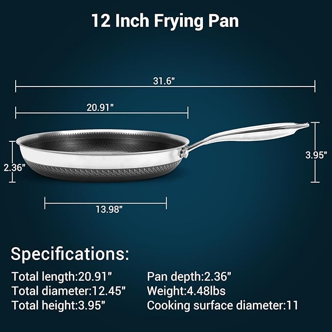 12 Inch Tri-Ply Stainless Steel Hybrid Frying Pan