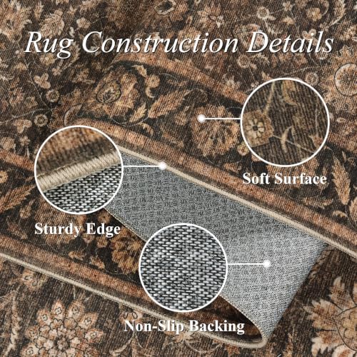 Washable 8x10 Living Room Non-Slip Area Rug Retro Brown Large Carpet