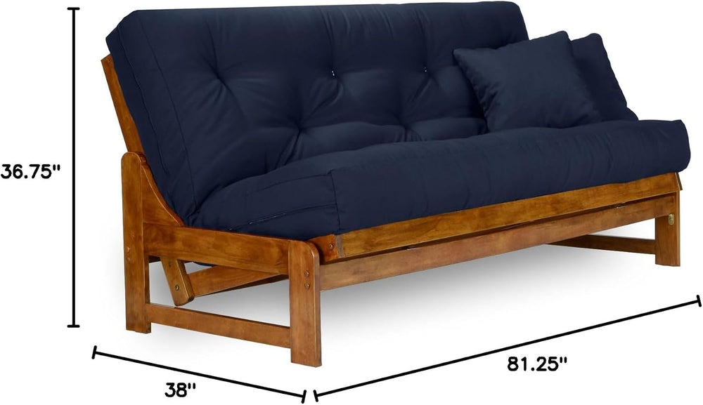 Arden Futon Set - Queen Size, Frame, 8" Mattress, Twill Navy Blue Cover